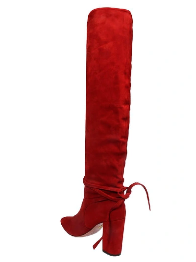 Shop Aquazzura Laced Detail Over-the-knee Boots In Granite Red