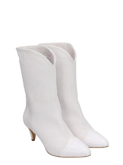 Shop The Seller High Heels Ankle Boots In White Suede And Leather