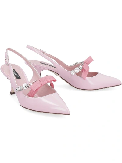 Shop Dolce & Gabbana Leather Pointy-toe Slingback In Pink