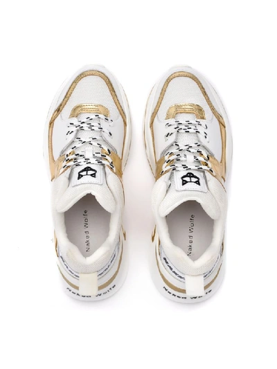 Shop Naked Wolfe Track Model  Sneaker In White Leather With Gold Coconut Inserts In Oro