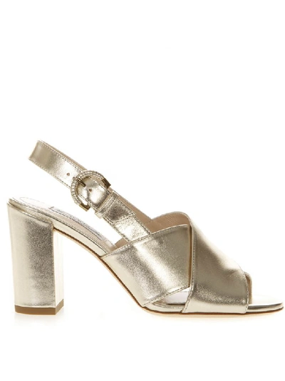 Shop Tod's Gold Leather High Sandals In Oro