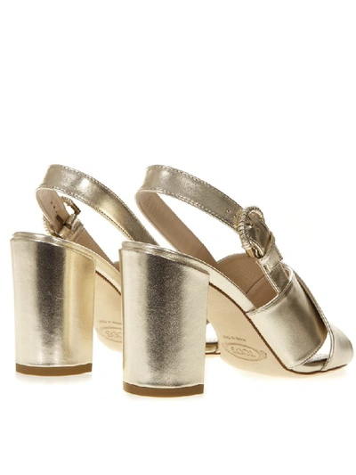 Shop Tod's Gold Leather High Sandals In Oro