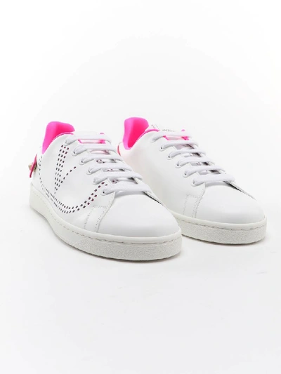 Shop Valentino Sneaker Backnet In Bianco/fuxia Fluo