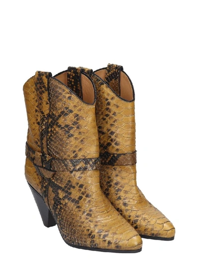 Shop Isabel Marant Deane High Heels Ankle Boots In Yellow Leather