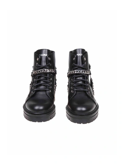 Shop Balmain Ranger Anfibio In Leather Color Black