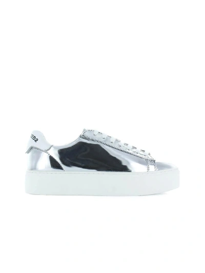 Shop Dsquared2 New Tennis Mirror Silver Sneaker In Argento