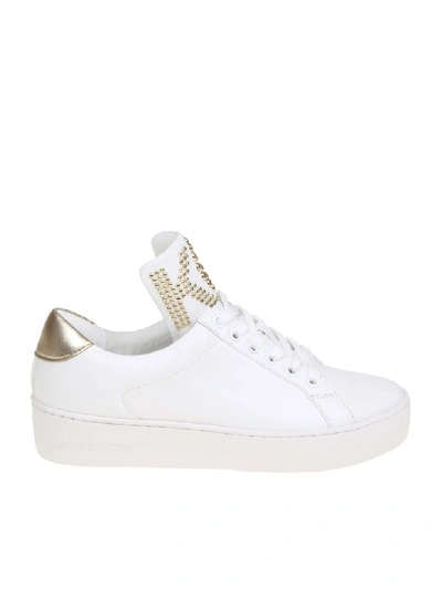 Shop Michael Kors Mindy Sneakers In White Color Leather In Pale Gold