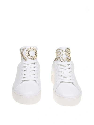Shop Michael Kors Mindy Sneakers In White Color Leather In Pale Gold