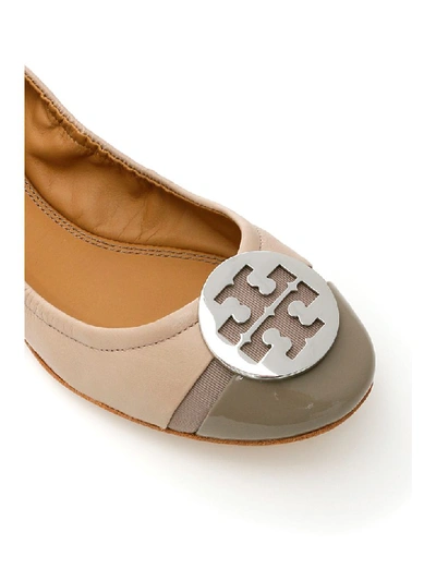 Shop Tory Burch Minnie Cap-toe Ballerinas In Light Taupe Gray Heron (pink)