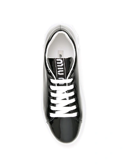 Shop Miu Miu Crystal Patent Sneakers In Nero (black)
