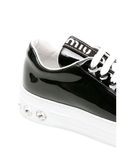 Shop Miu Miu Crystal Patent Sneakers In Nero (black)