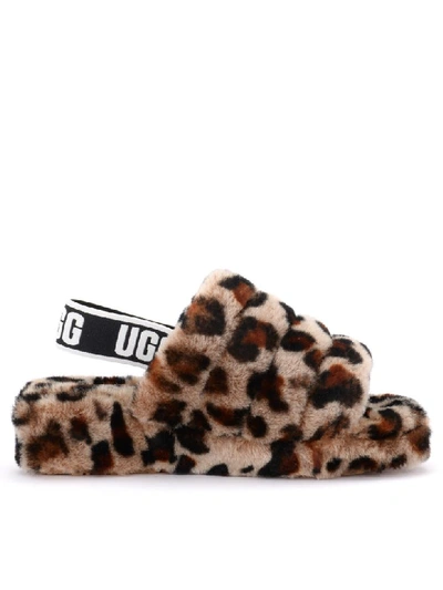 Shop Ugg Fluff Yeah Sandal Slipper Made Of Soft Leopard Leather In Animalier