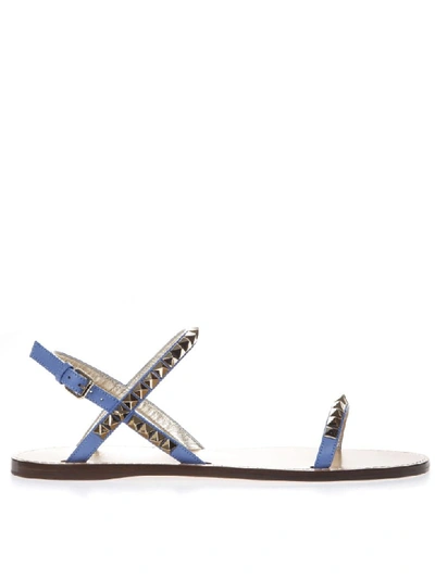 Shop Valentino Sky Blue Rockstud Leather Sandal