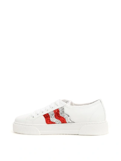 Shop Miu Miu Glitter Waves Sneakers In Bianco Rosso (white)