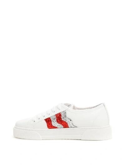 Miu Miu Glitter Stripe Sneakers In Bianco Rosso (white)