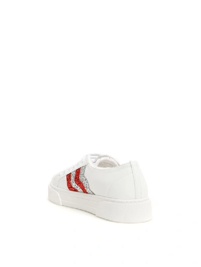 Shop Miu Miu Glitter Waves Sneakers In Bianco Rosso (white)