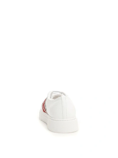 Shop Miu Miu Glitter Waves Sneakers In Bianco Rosso (white)