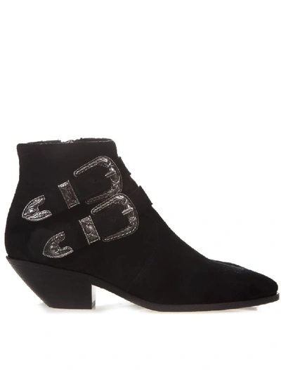 Shop Saint Laurent West Western Black Suede Ankle Boots