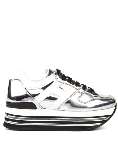 Shop Hogan Midi Platform Laminate Silver Leather Sneaker
