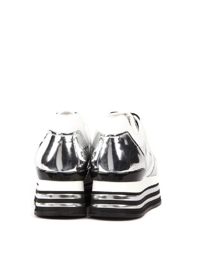 Shop Hogan Midi Platform Laminate Silver Leather Sneaker