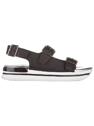 Shop Hogan H222 Wedge Sandals In Nero