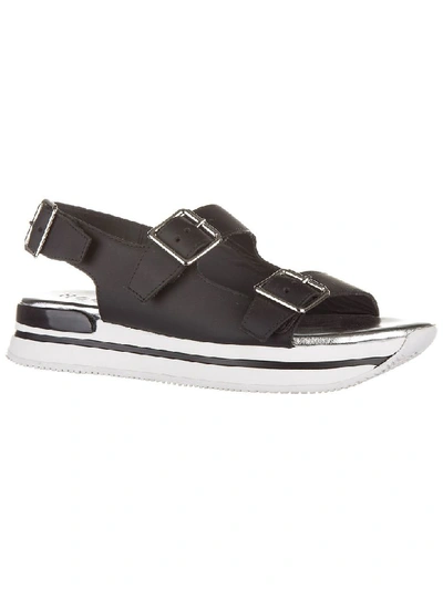 Shop Hogan H222 Wedge Sandals In Nero