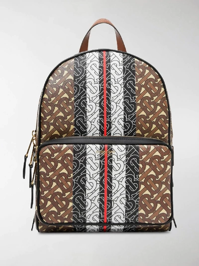 Shop Burberry Monogram Stripe Print E-canvas Backpack In Brown