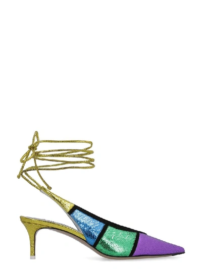 Shop Attico Leather Pointy-toe Slingback In Multicolor