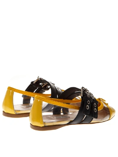 Shop Miu Miu Yellow Pvc &amp; Leather Pointy Buckled Slippers In Yellow/black