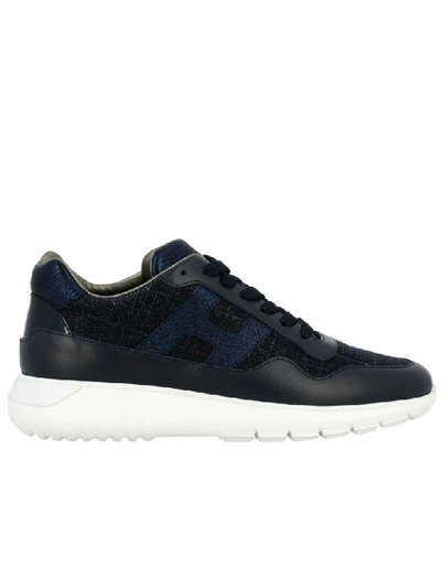 Shop Hogan Sneakers In Leather And Lurex Fabric With H And Sport Sole In Blue