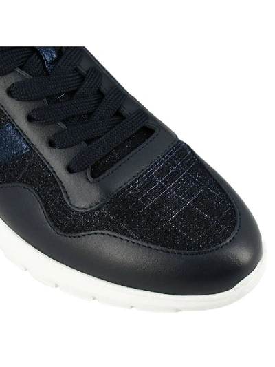 Shop Hogan Sneakers In Leather And Lurex Fabric With H And Sport Sole In Blue