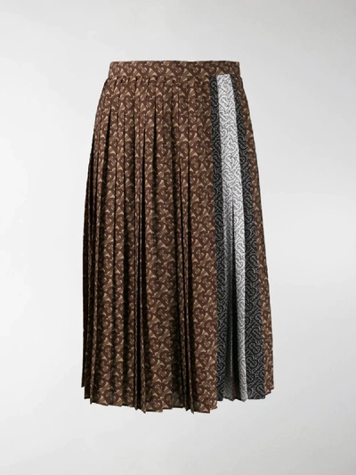 Shop Burberry Monogram Stripe Pleated Skirt In Brown