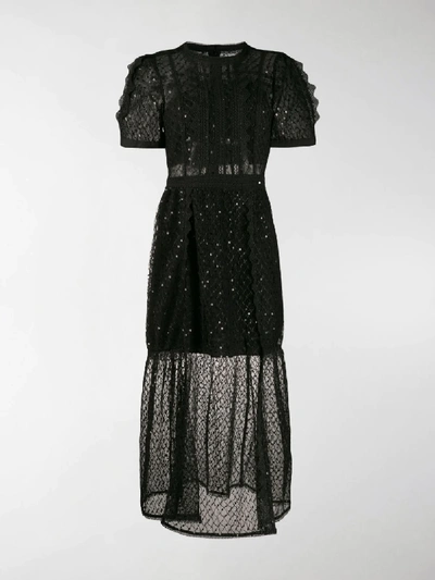 Shop Self-portrait Lace-panel Midi Dress In Black