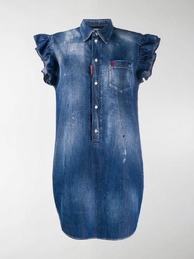 Shop Dsquared2 Distressed Denim Shirt Dress In Blue