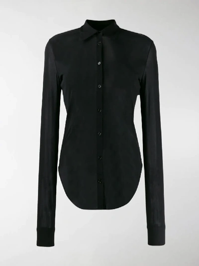 Shop Jil Sander Sheer Curved-hem Shirt In Black