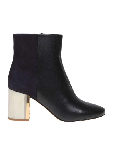 Shop Tory Burch Gigi Leather And Suede Ankle Boot In Black