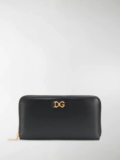 Shop Dolce & Gabbana Baroque Logo Zip-around Wallet In Black