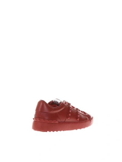 Shop Valentino Rockstud Untitled Red Leather Sneakers