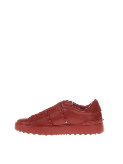 Shop Valentino Rockstud Untitled Red Leather Sneakers