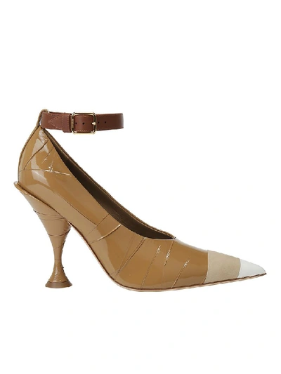 Shop Burberry Evan Pumps In Brown/honey/white