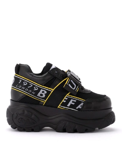 Shop Buffalo Galip Sneaker In Black Leather With Platform 7 Cm In Nero