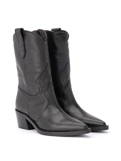 Shop Via Roma 15 Texan  Ankle Boot In Black Grained Leather In Nero