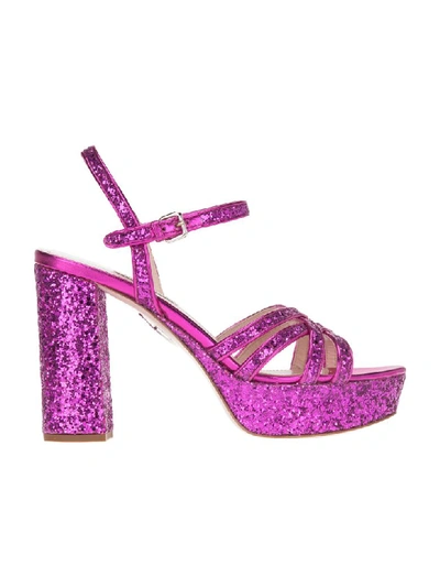 Shop Miu Miu Glitter Platform Sandals In Fuchsia