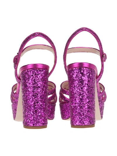 Shop Miu Miu Glitter Platform Sandals In Fuchsia