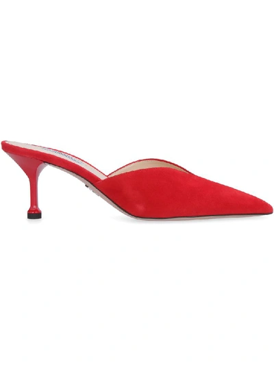 Shop Prada Suede Pointy-toe Mules In Red