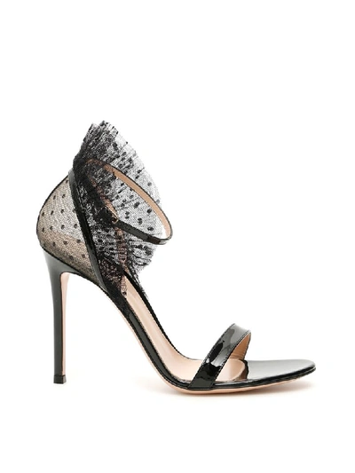 Shop Gianvito Rossi Patent And Tulle Sandals In Black Black (black)