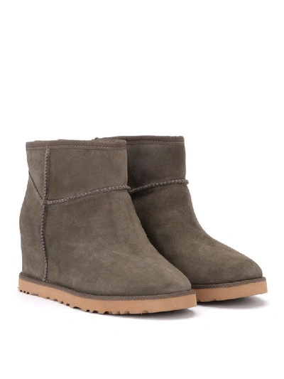 Shop Ugg Classic Femme Mini Ankle Boot In Gray In Sheepskin And Suede In Grigio