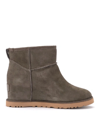 Shop Ugg Classic Femme Mini Ankle Boot In Gray In Sheepskin And Suede In Grigio