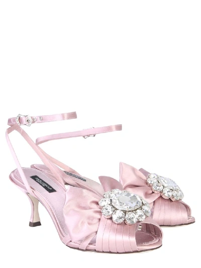 Shop Dolce & Gabbana Sandal With Bow And Crystals In Rosa