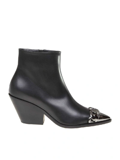 Shop Casadei Agyness Leather Ankle Boot In Black Color